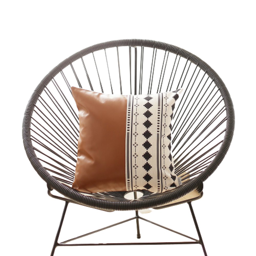 Set of Two 17" Brown And White Faux Leather Throw Pillow Covers