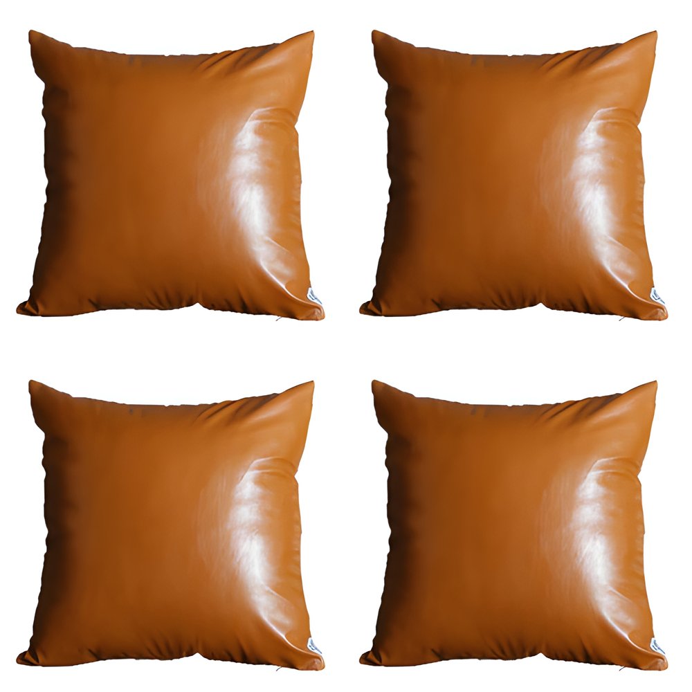 Set of Four 20" Brown Faux Leather Throw Pillow Covers