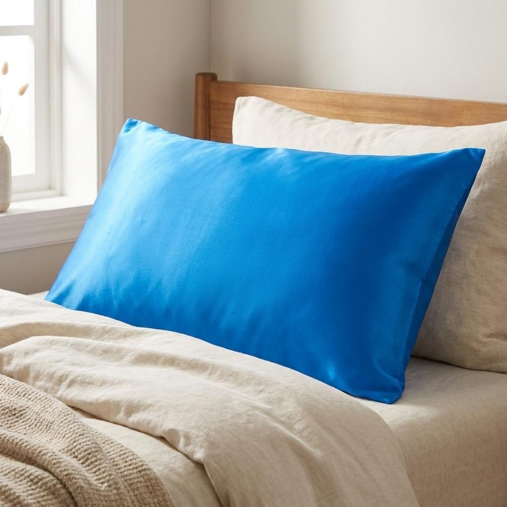 Blue Satin And Satin King Pillowcase