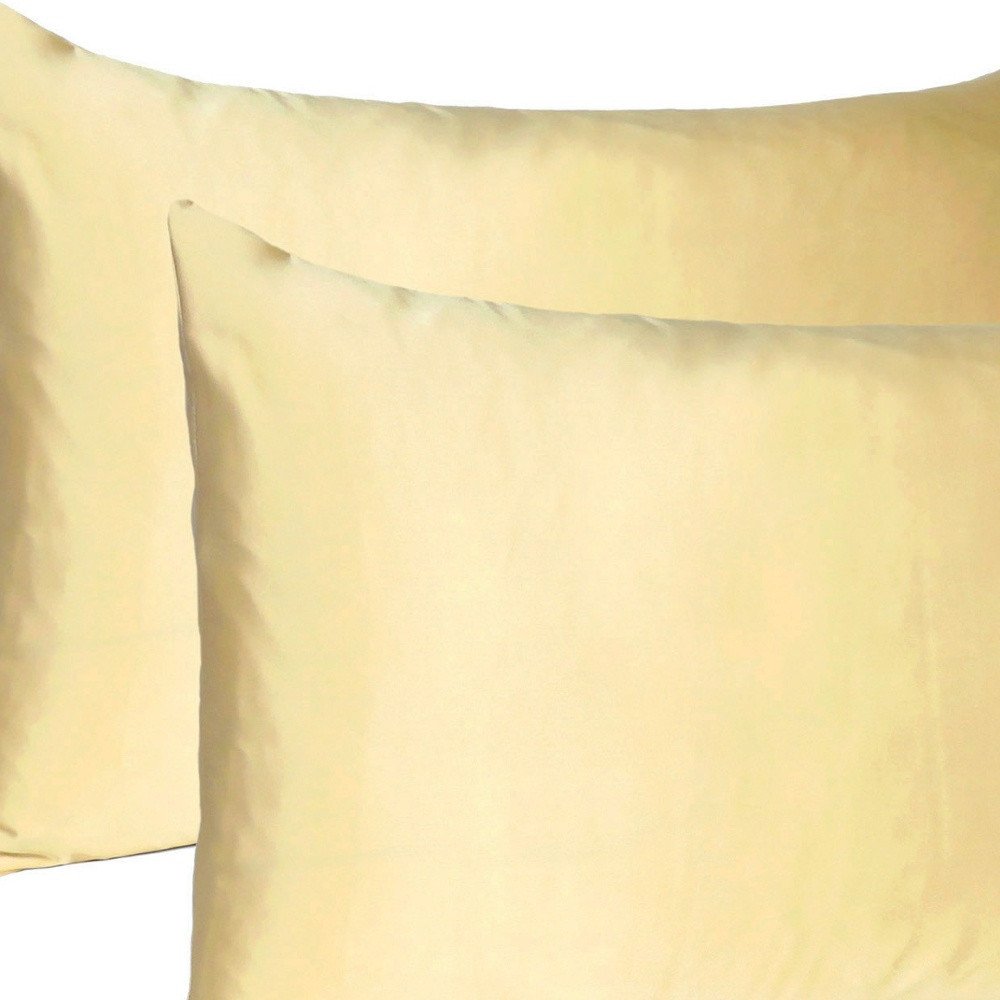 Pale Yellow Dreamy Set Of 2 Silky Satin Queen Pillowcases