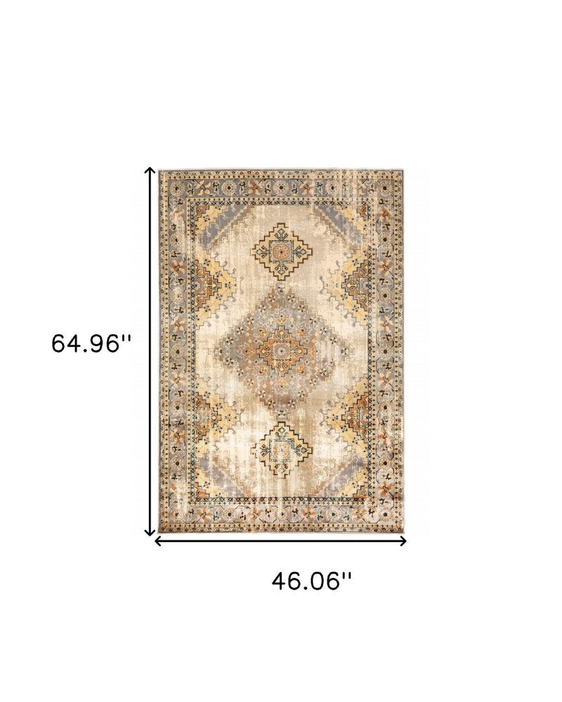 10' X 13' Gray And Beige Aztec Pattern Area Rug