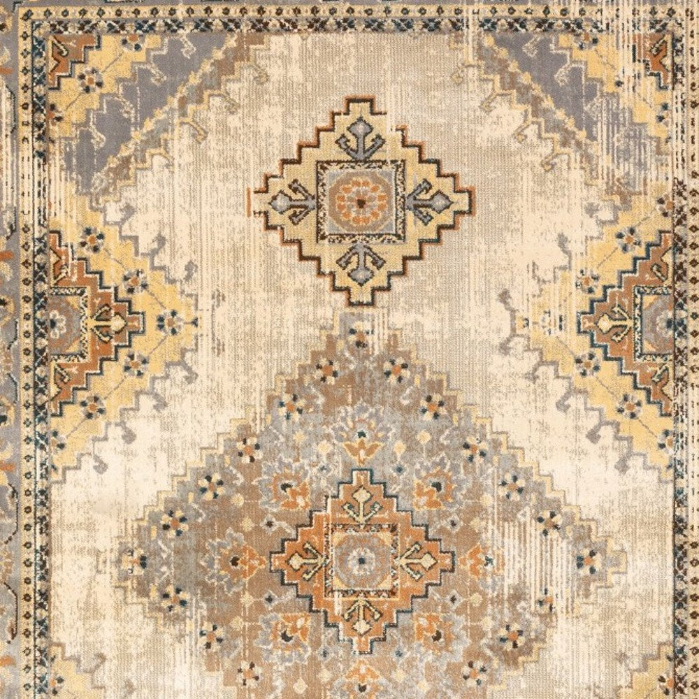 10' X 13' Gray And Beige Aztec Pattern Area Rug