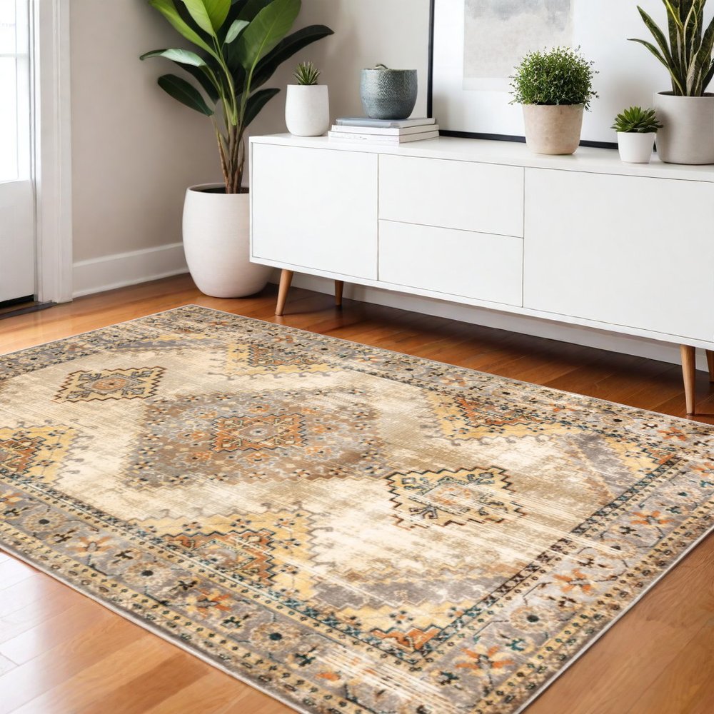 10' X 13' Gray And Beige Aztec Pattern Area Rug