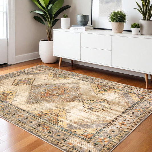 10' X 13' Gray And Beige Aztec Pattern Area Rug