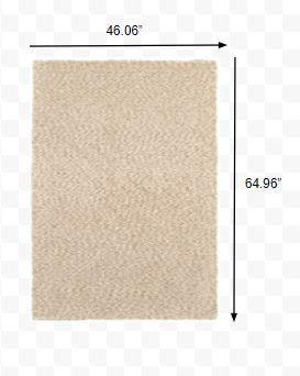3' X 5' Beige Shag Hand Tufted Area Rug