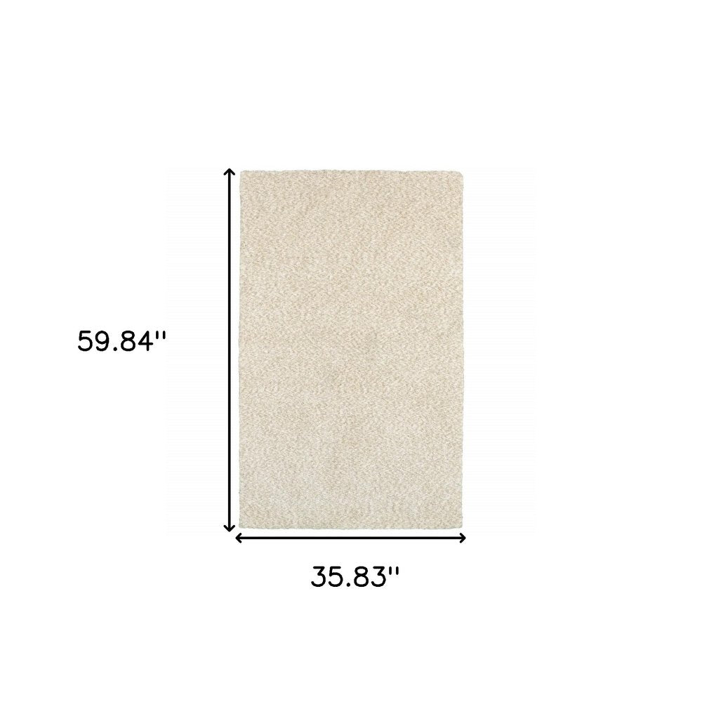 3' X 5' Ivory Shag Hand Tufted Area Rug