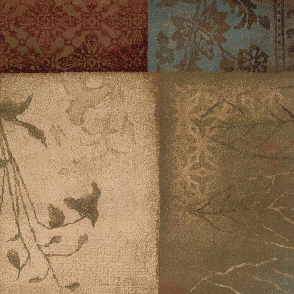 5' X 8' Beige And Brown Floral Block Pattern Area Rug