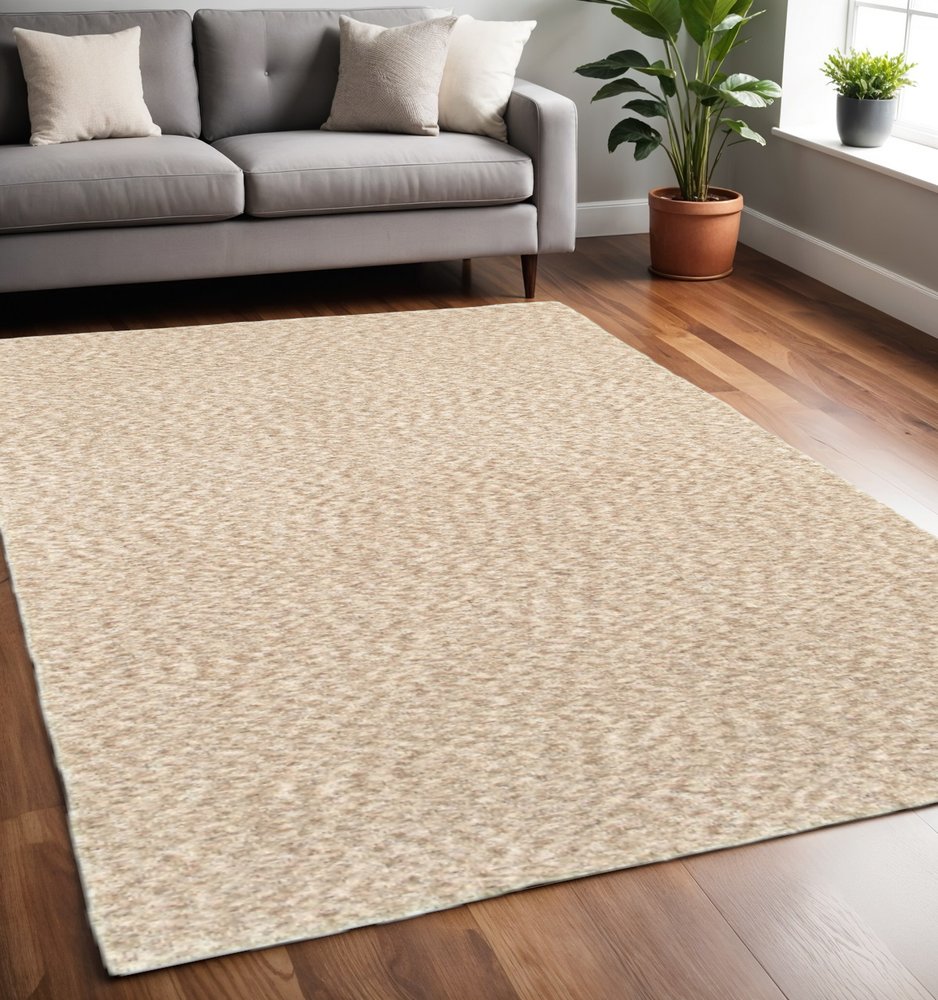 3' X 5' Beige Shag Hand Tufted Area Rug