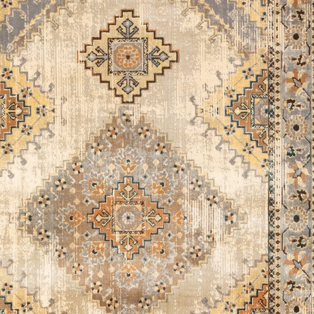 10' X 13' Gray And Beige Aztec Pattern Area Rug