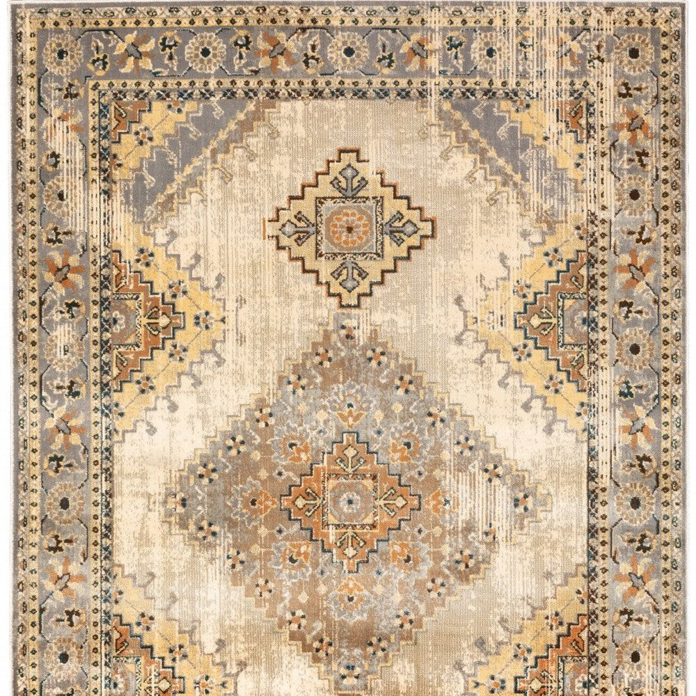 10' X 13' Gray And Beige Aztec Pattern Area Rug