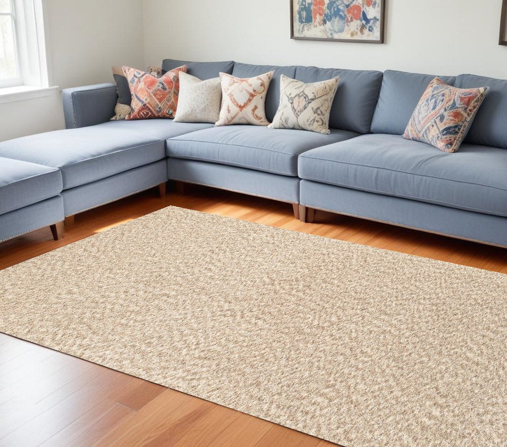 3' X 5' Beige Shag Hand Tufted Area Rug