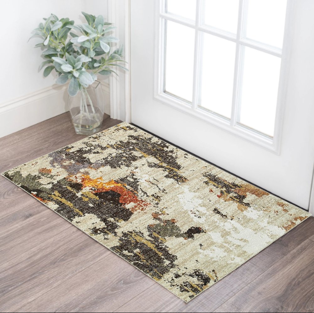 8' Beige And Black Runner Rug