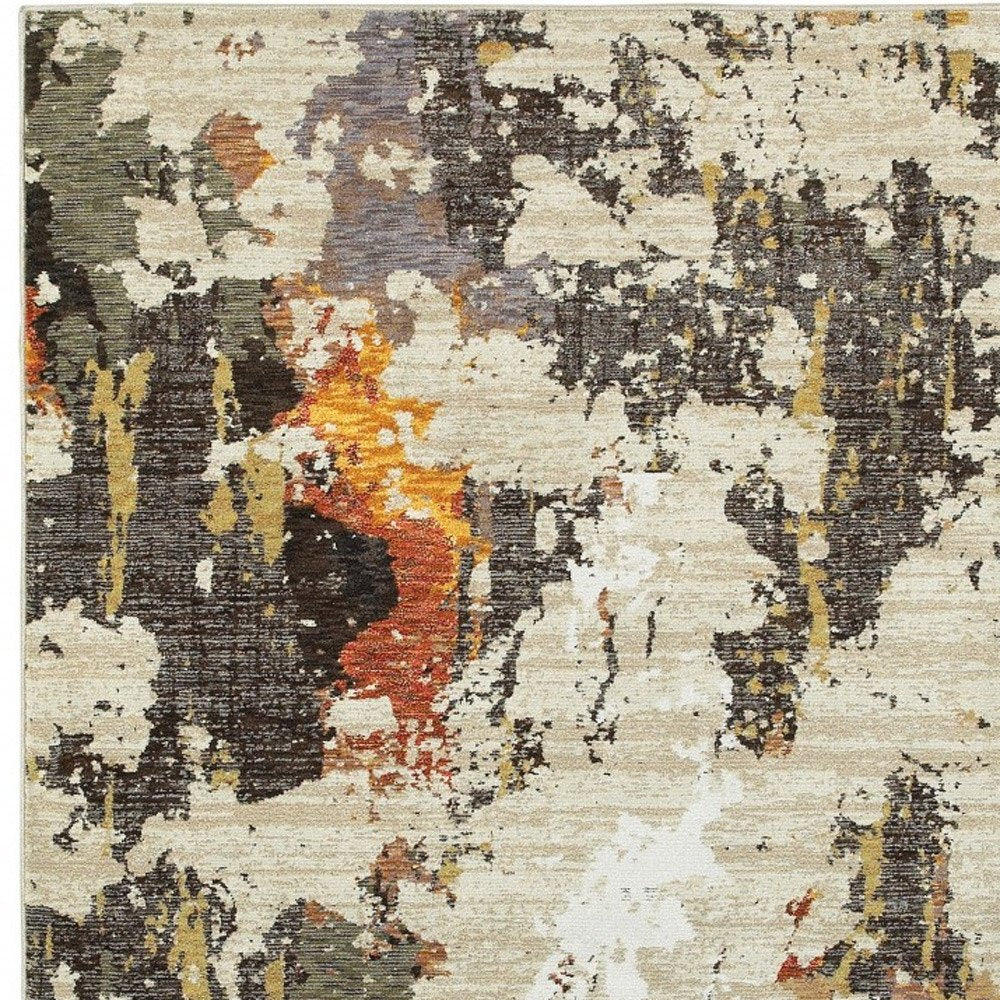 8' Beige And Black Runner Rug
