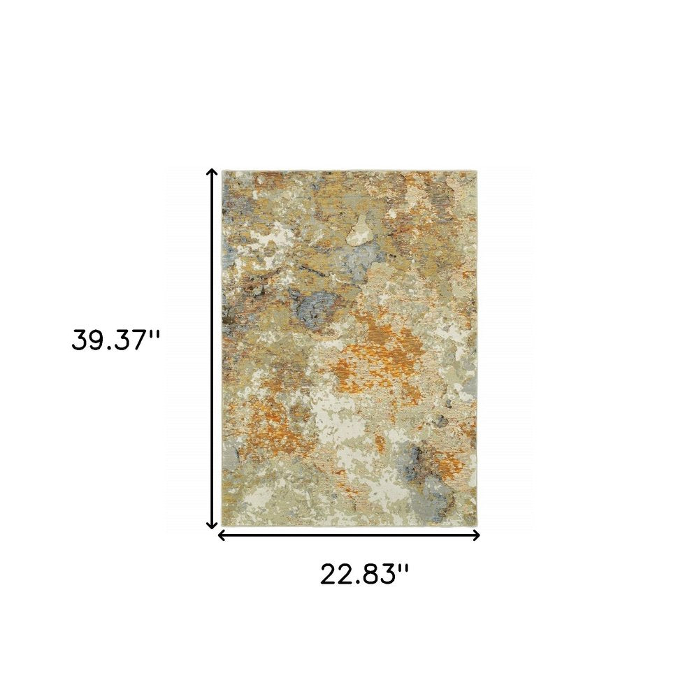 10' X 13' Beige Gold And Ivory Abstract Area Rug