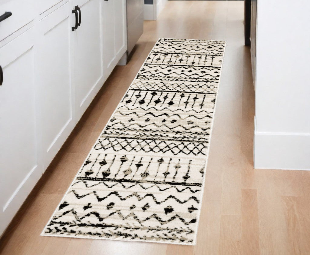 7' X 9' Ivory And Black Abstract Geometric Area Rug