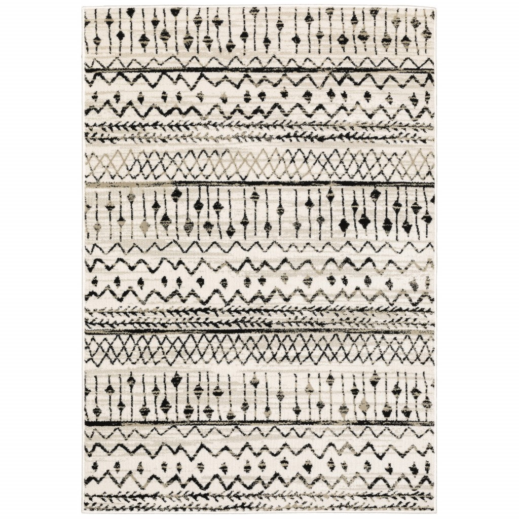 7' X 9' Ivory And Black Abstract Geometric Area Rug
