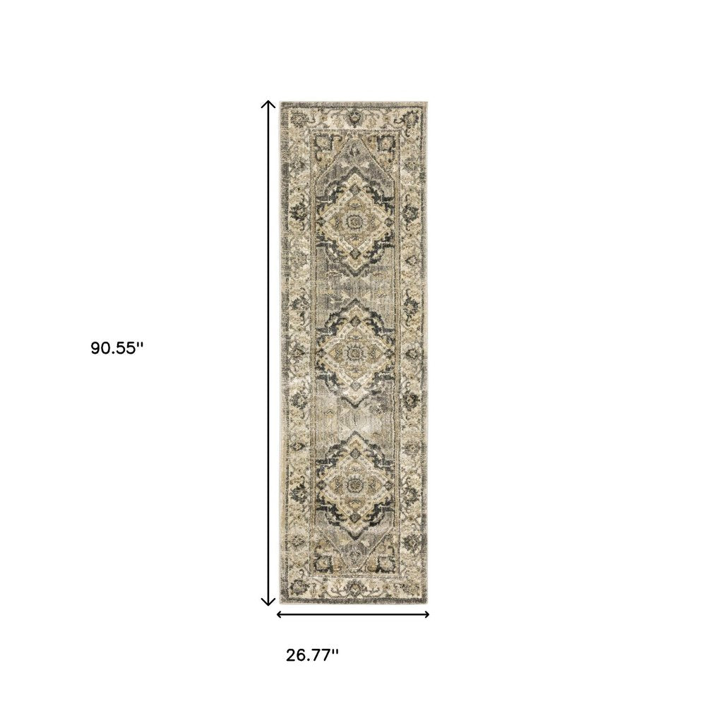8' X 11' Beige And Gray Medallion Distressed Area Rug