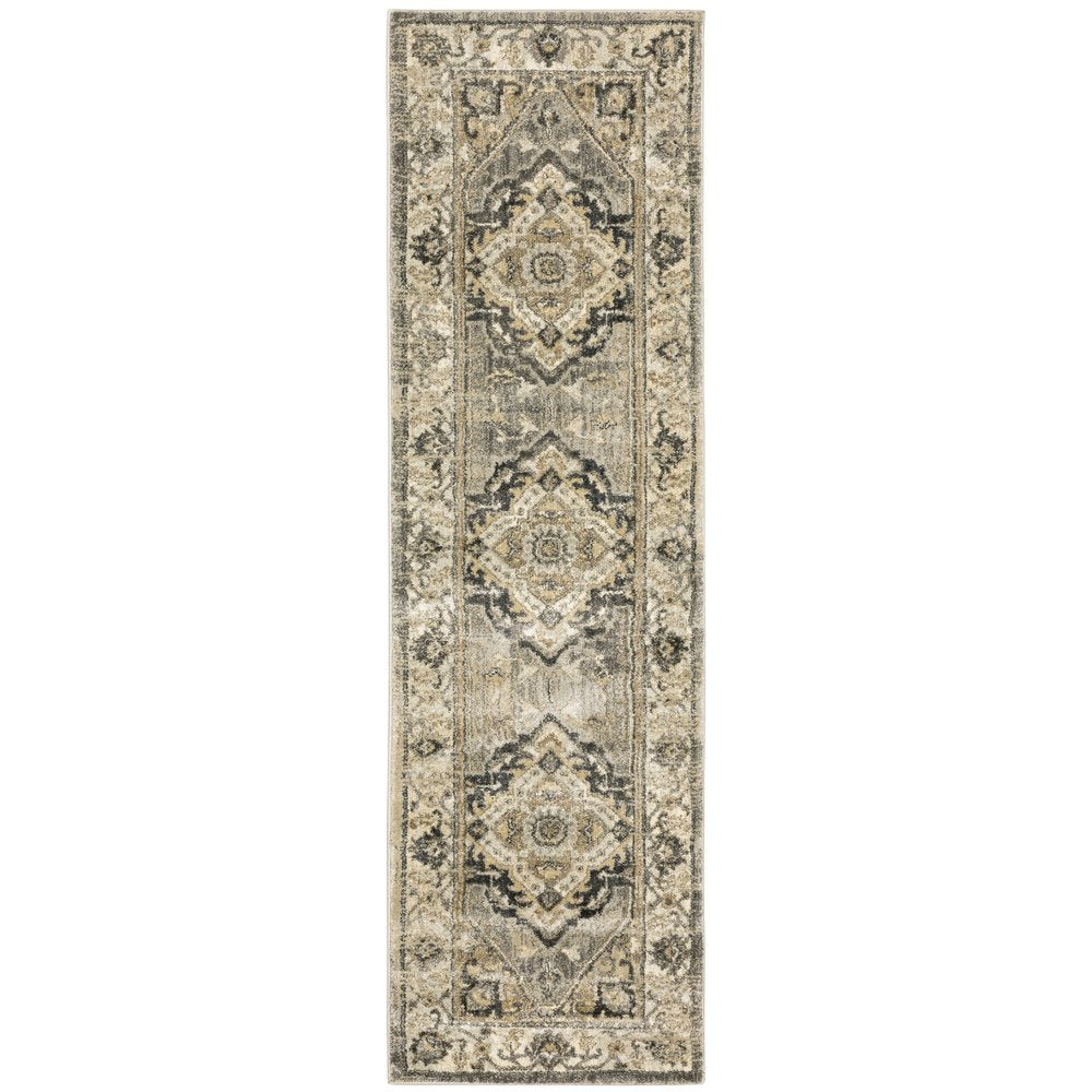 8' X 11' Beige And Gray Medallion Distressed Area Rug