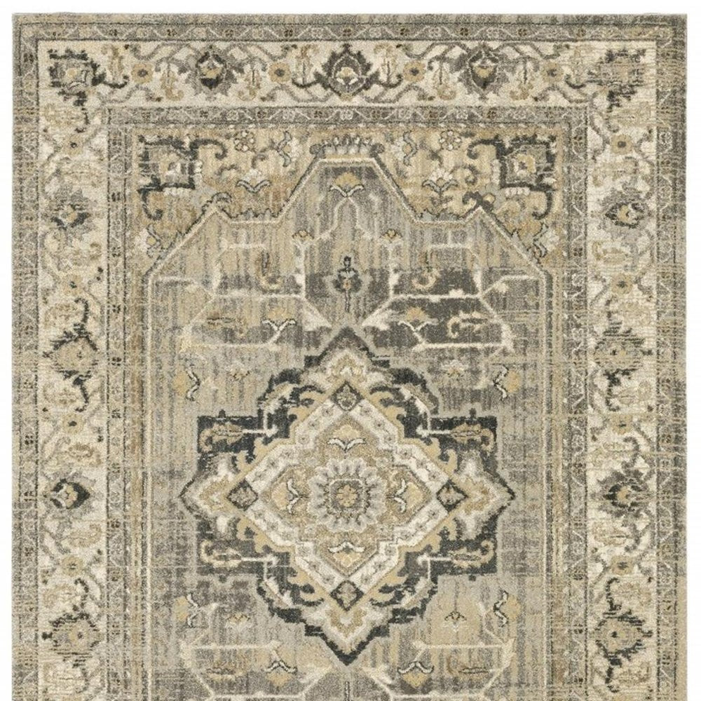 8' X 11' Beige And Gray Medallion Distressed Area Rug