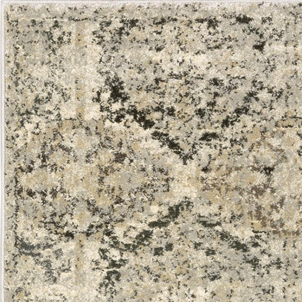 10' X 13' Ivory And Gray Trellis Distressed Area Rug