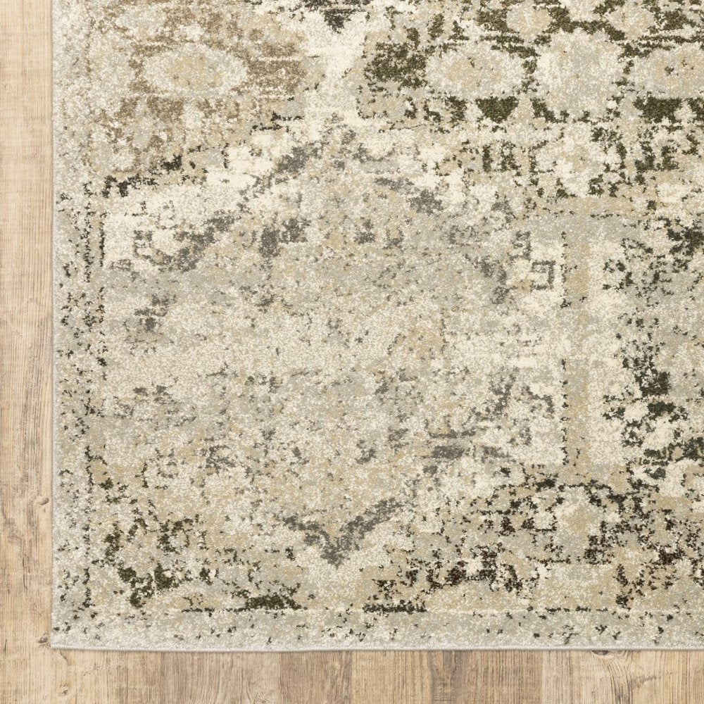 10' X 13' Ivory And Gray Trellis Distressed Area Rug