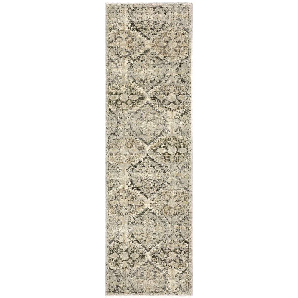 10' X 13' Ivory And Gray Trellis Distressed Area Rug