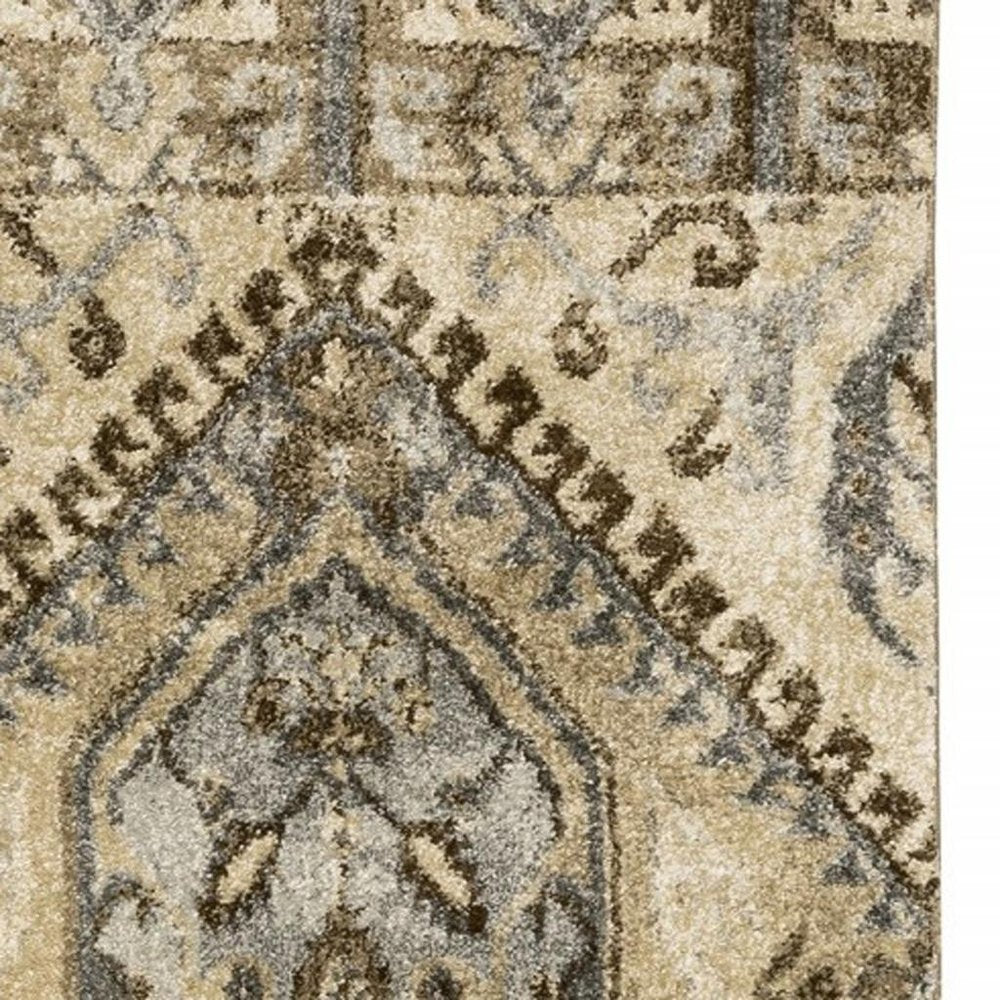 5' X 8' Tan And Gold Medallion Distressed Area Rug
