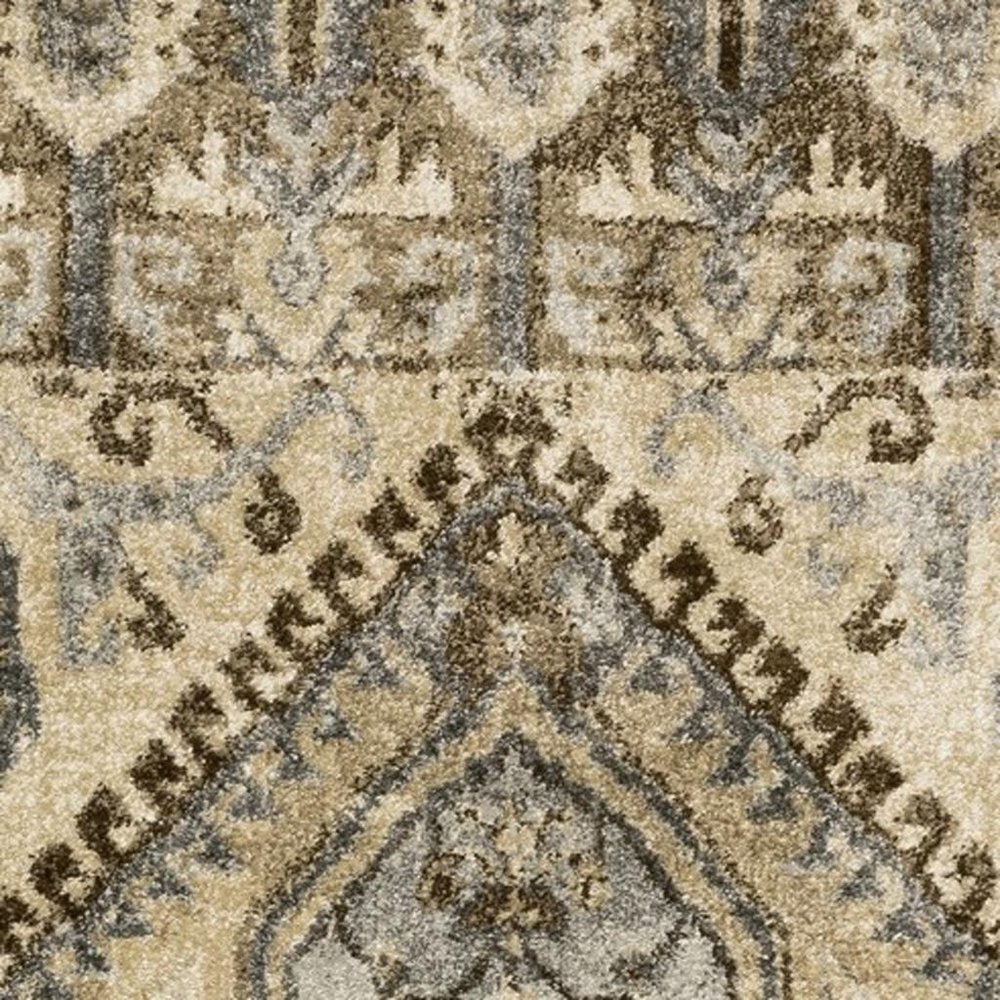 5' X 8' Tan And Gold Medallion Distressed Area Rug