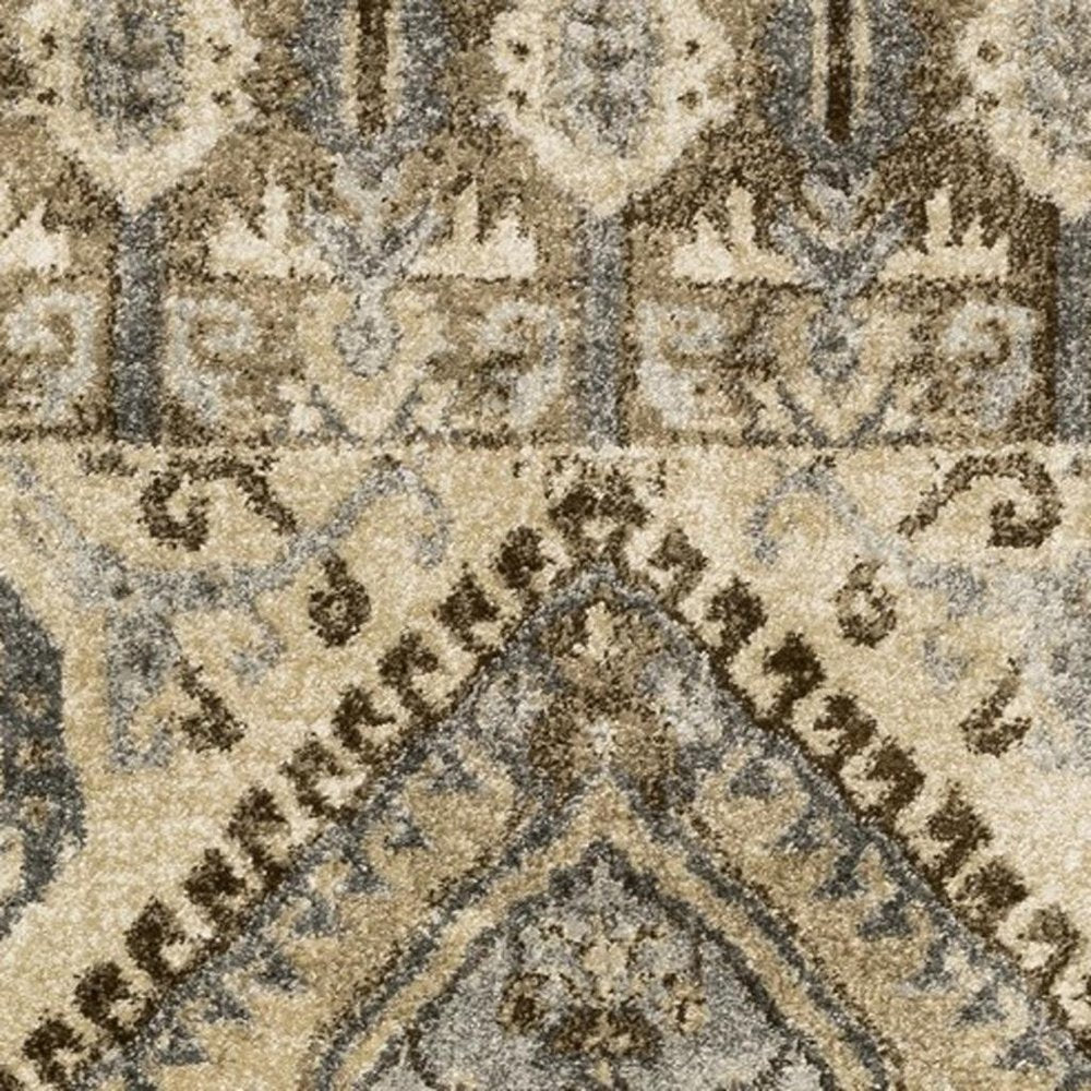 5' X 8' Tan And Gold Medallion Distressed Area Rug