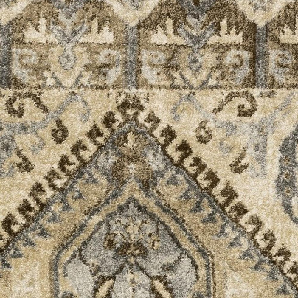5' X 8' Tan And Gold Medallion Distressed Area Rug