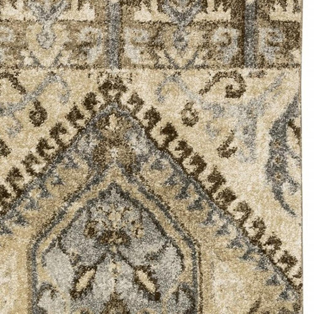5' X 8' Tan And Gold Medallion Distressed Area Rug