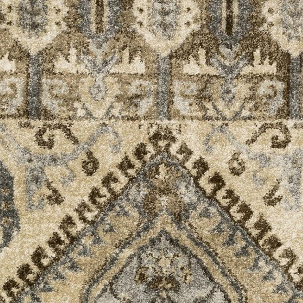 5' X 8' Tan And Gold Medallion Distressed Area Rug