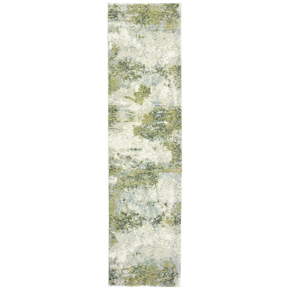 5' X 7' Ivory Sage And Teal Abstract Area Rug