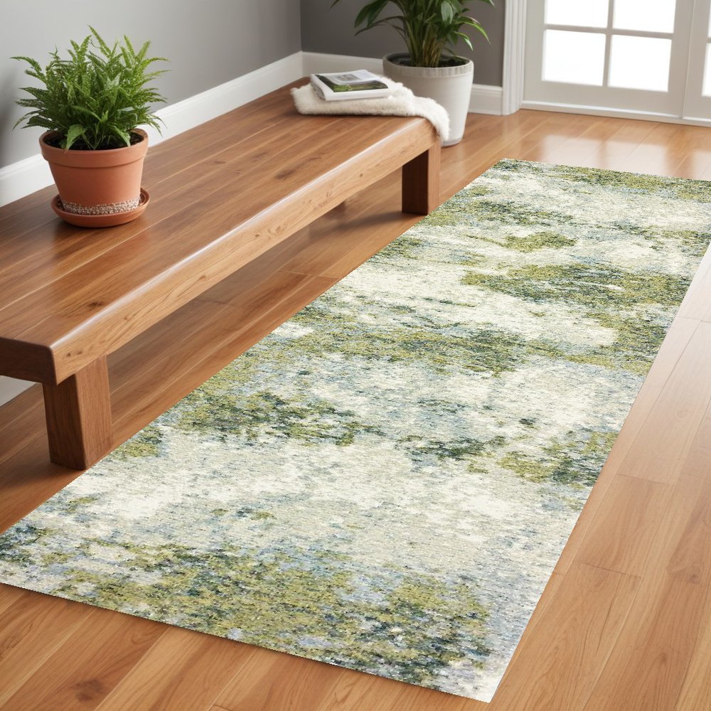 5' X 7' Ivory Sage And Teal Abstract Area Rug
