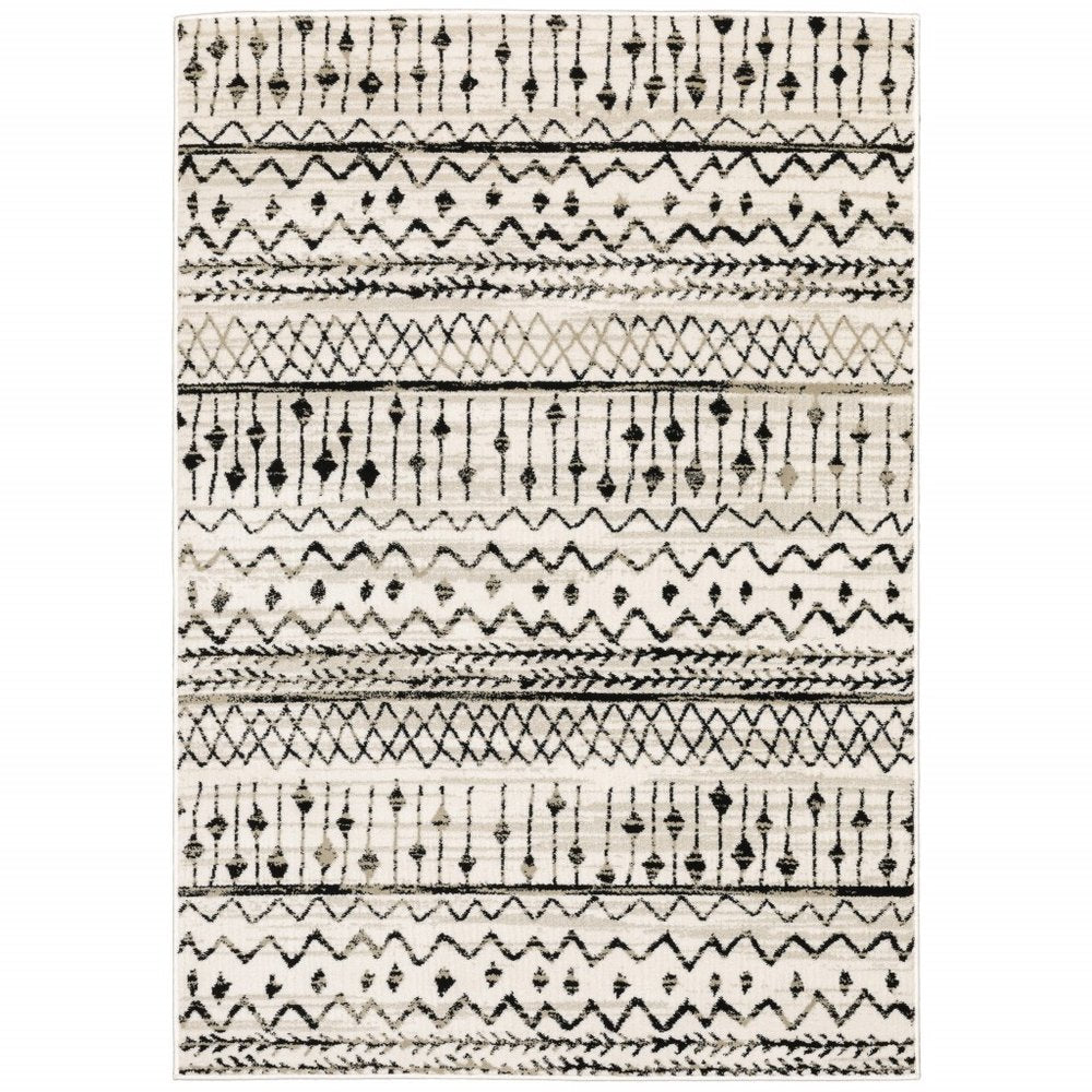 7' X 9' Ivory And Black Abstract Geometric Area Rug