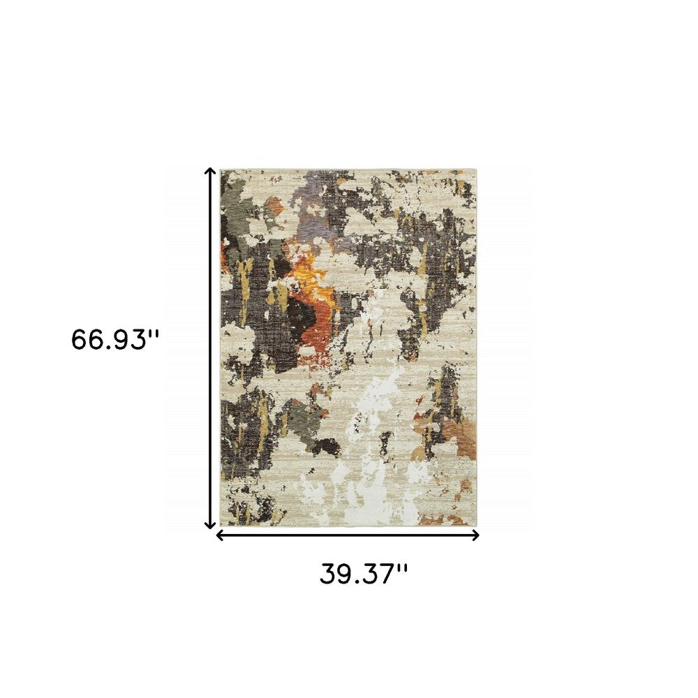8' Beige And Black Runner Rug