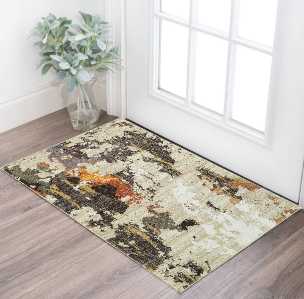 8' Beige And Black Runner Rug
