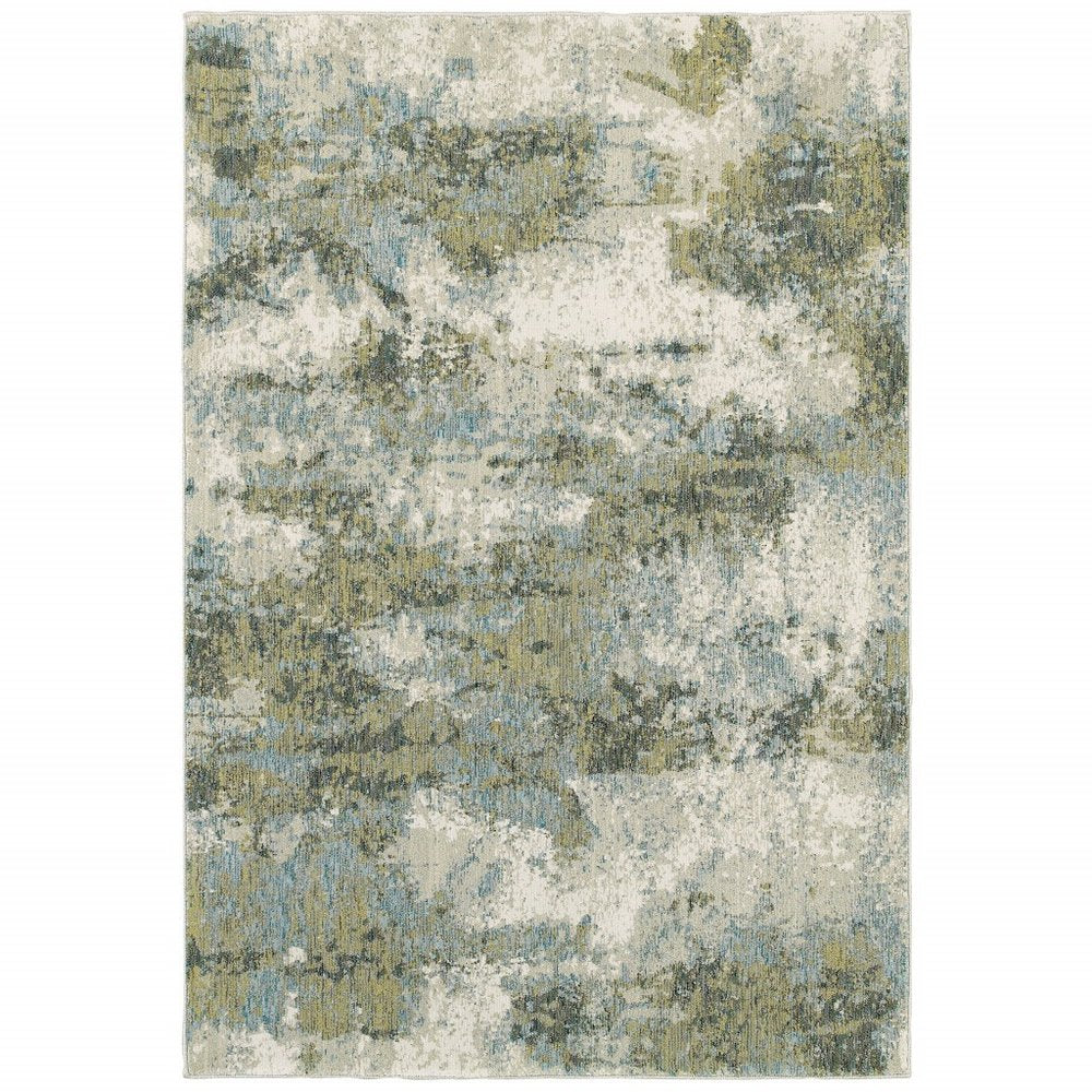 5' X 7' Ivory Sage And Teal Abstract Area Rug