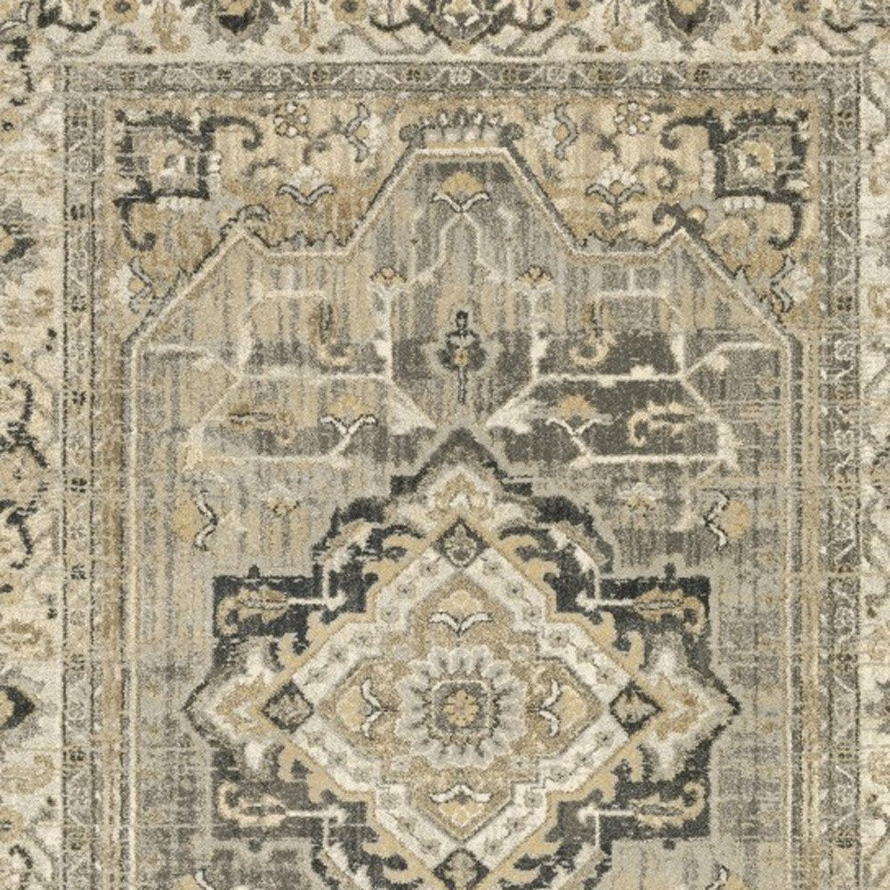 8' X 11' Beige And Gray Medallion Distressed Area Rug