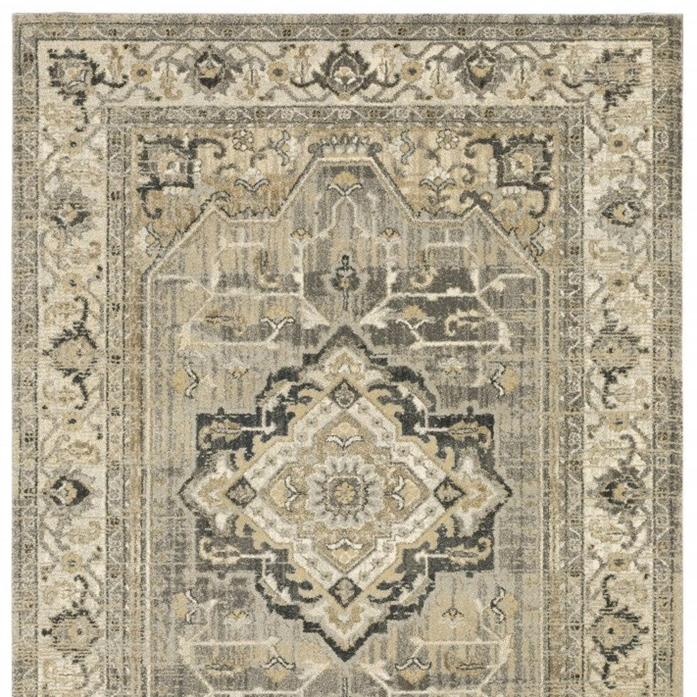 8' X 11' Beige And Gray Medallion Distressed Area Rug