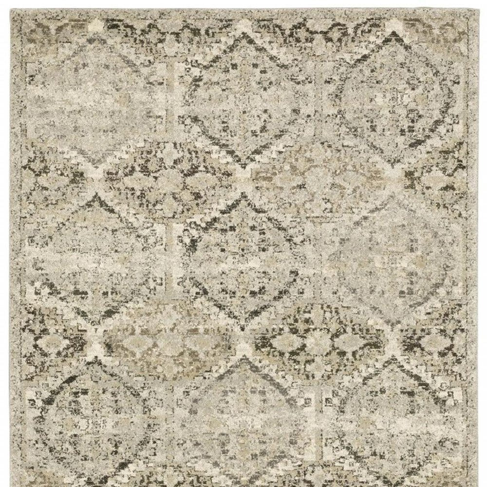10' X 13' Ivory And Gray Trellis Distressed Area Rug