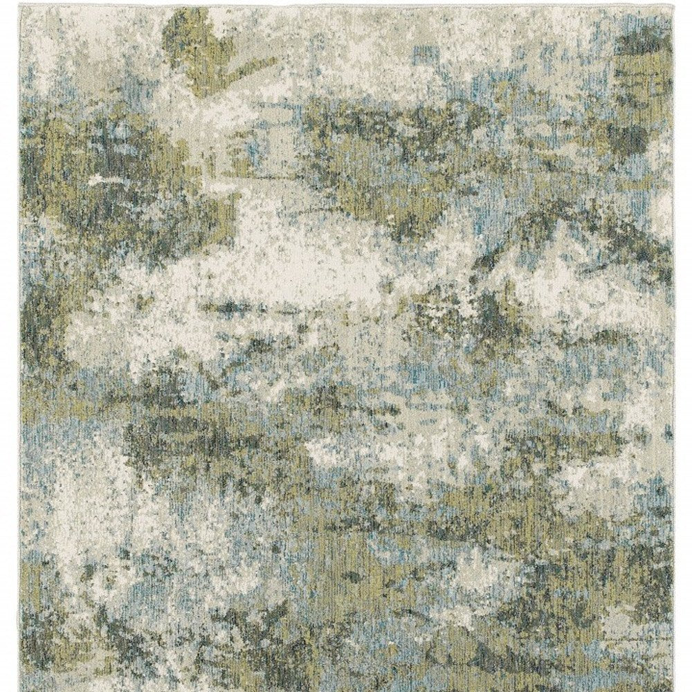 5' X 7' Ivory Sage And Teal Abstract Area Rug