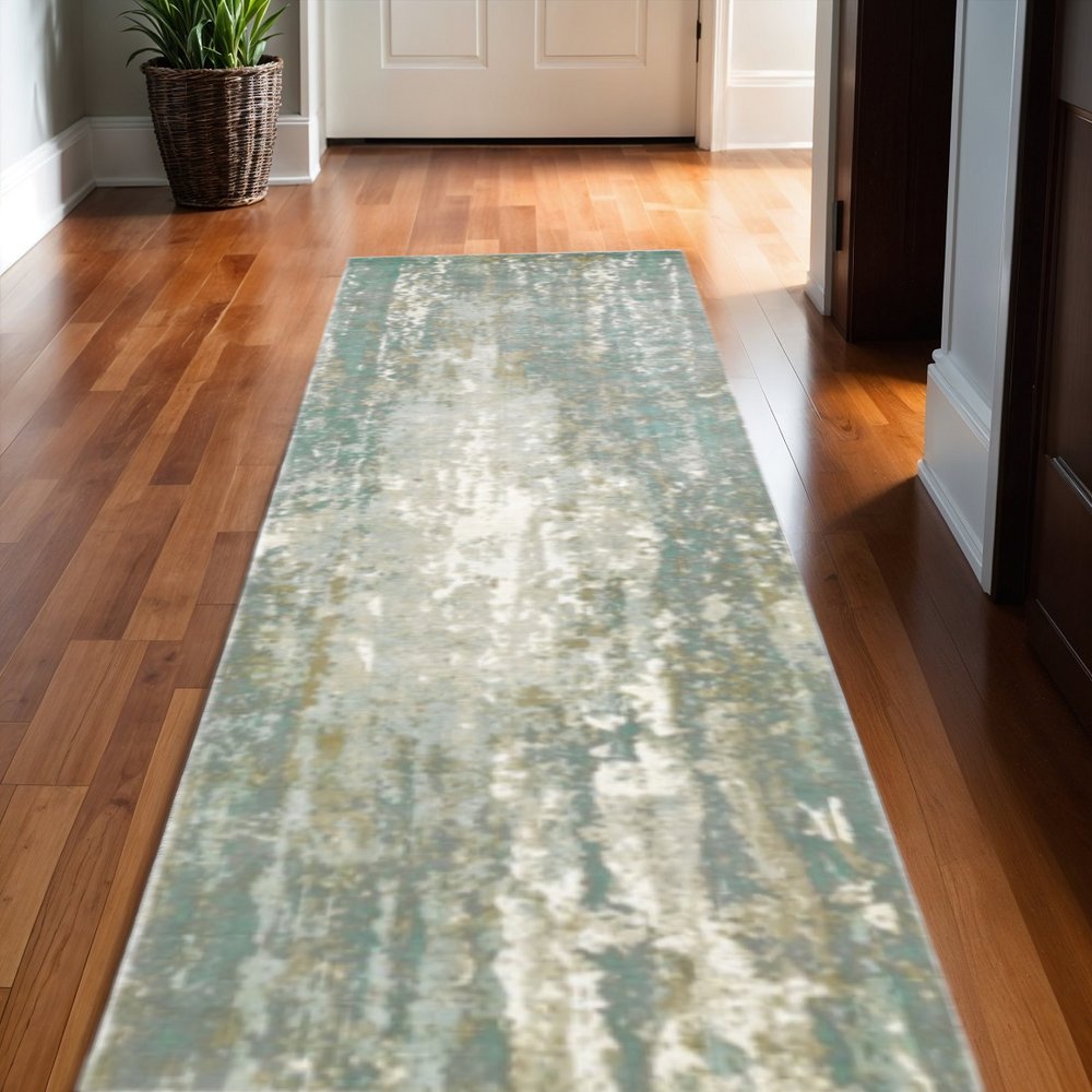 8' X 10' Blue And Gray Abstract Hand Loomed Distressed Area Rug