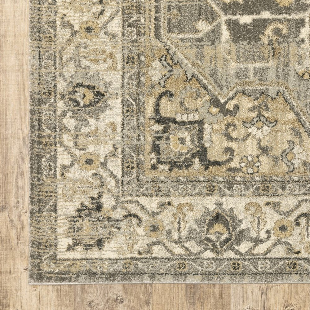 8' X 11' Beige And Gray Medallion Distressed Area Rug
