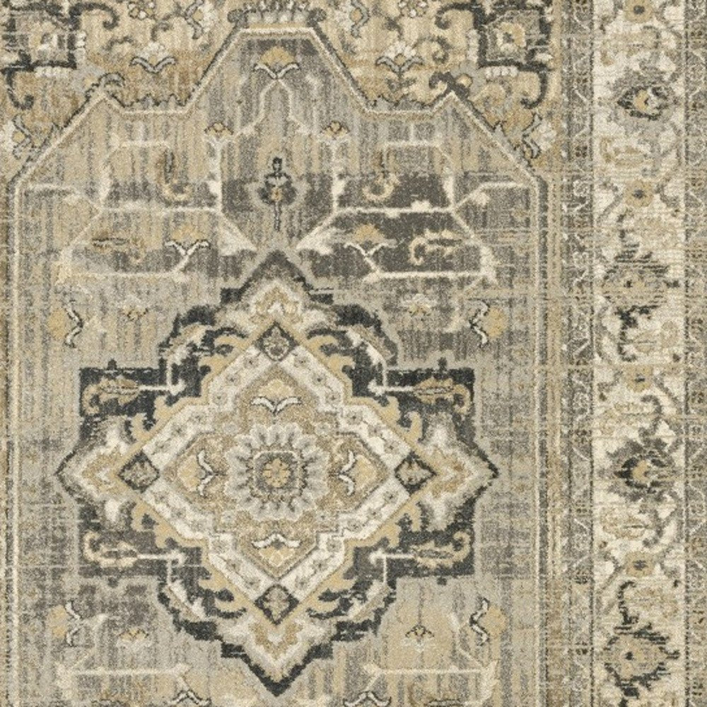 8' X 11' Beige And Gray Medallion Distressed Area Rug