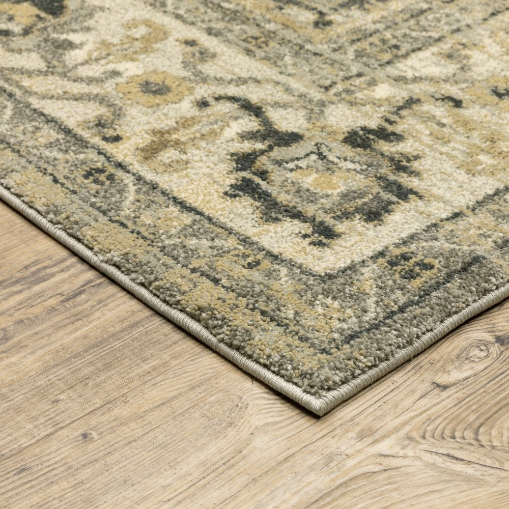 8' X 11' Beige And Gray Medallion Distressed Area Rug