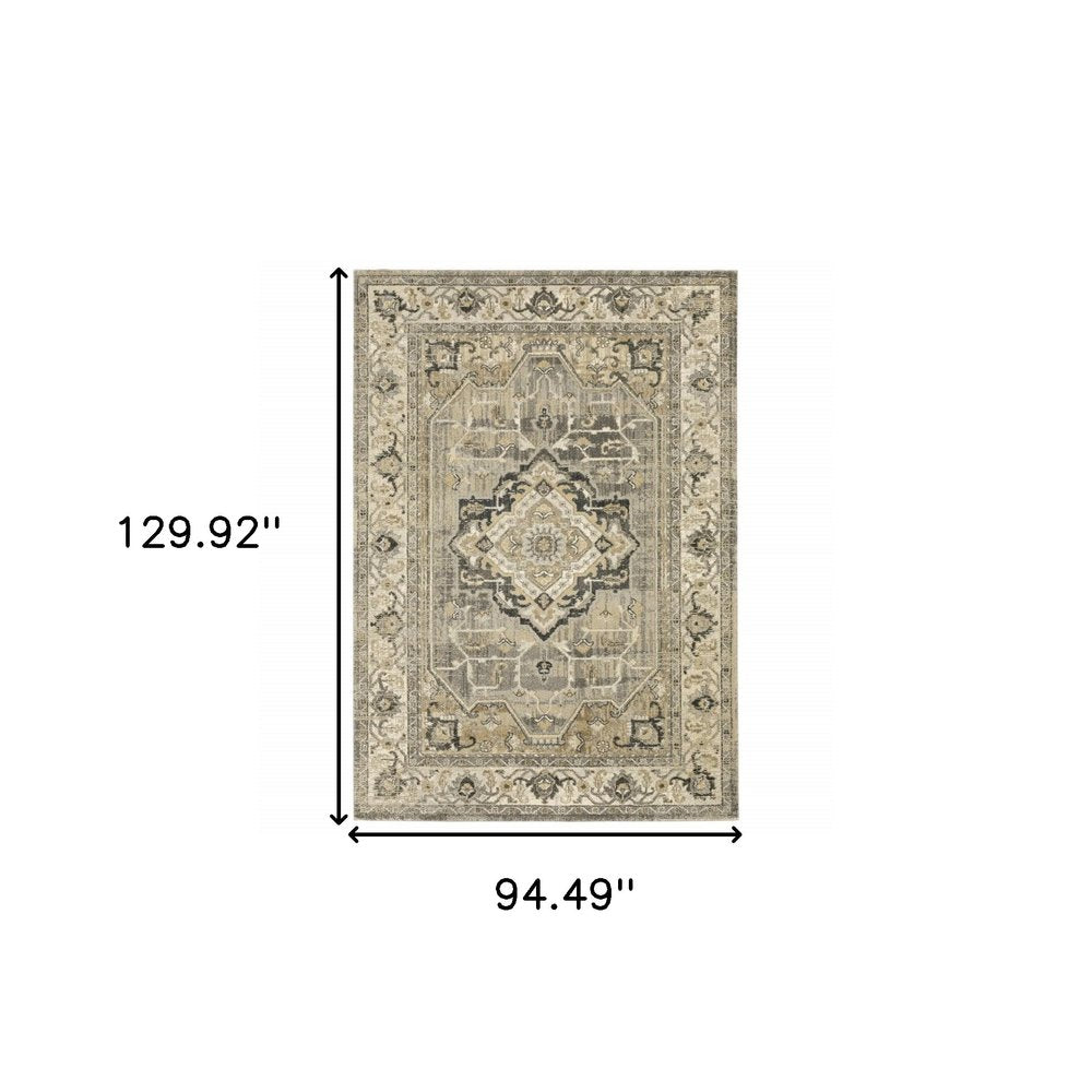 8' X 11' Beige And Gray Medallion Distressed Area Rug