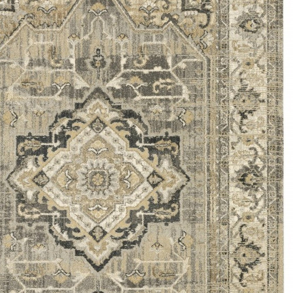 8' X 11' Beige And Gray Medallion Distressed Area Rug