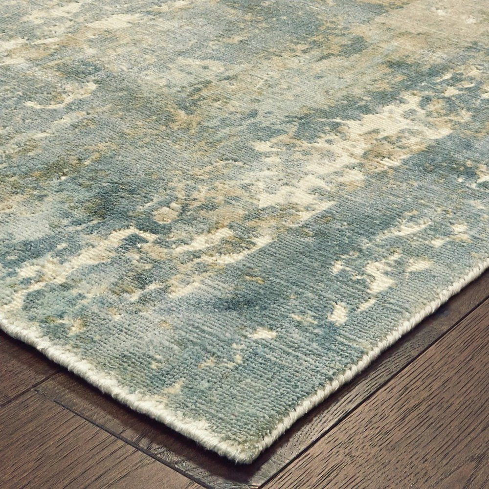 8' X 10' Blue And Gray Abstract Hand Loomed Distressed Area Rug