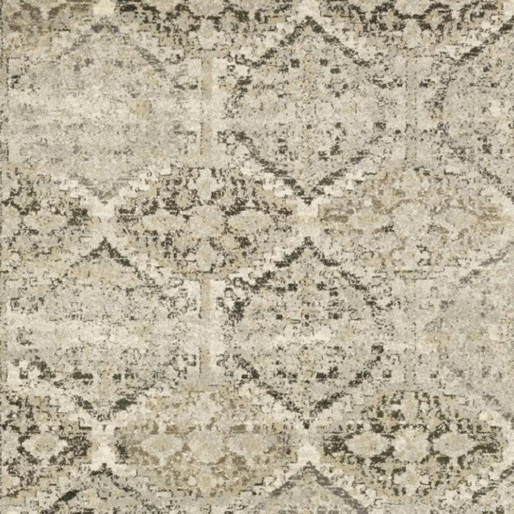 10' X 13' Ivory And Gray Trellis Distressed Area Rug